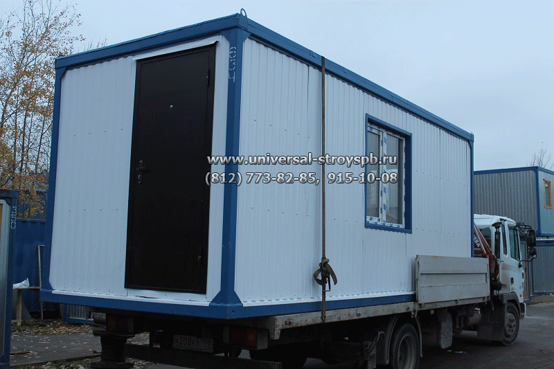 Блок-контейнер-6.0х2.4, окна ПВХ, полимерное-покрытие белого цвета